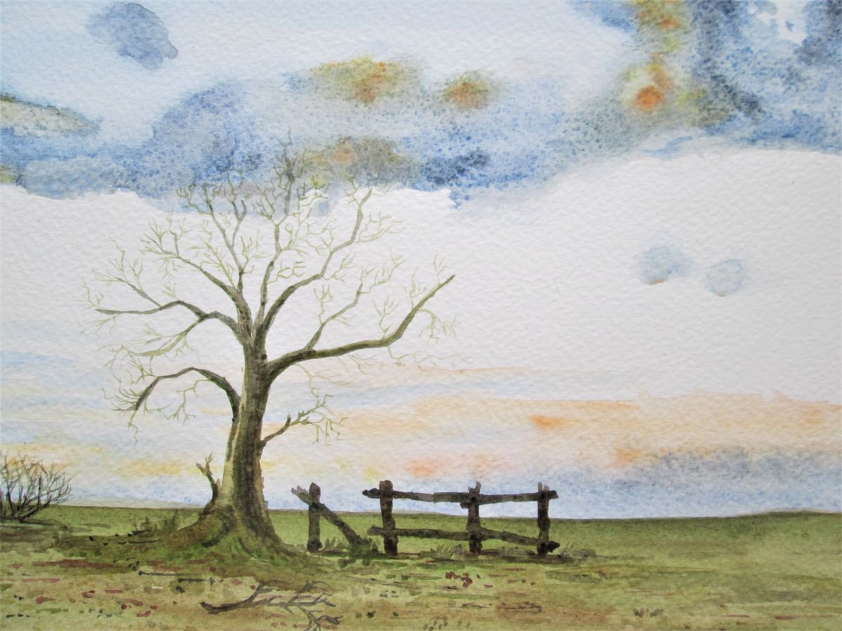 Lonely Tree, meadow and sky by MARJANSART