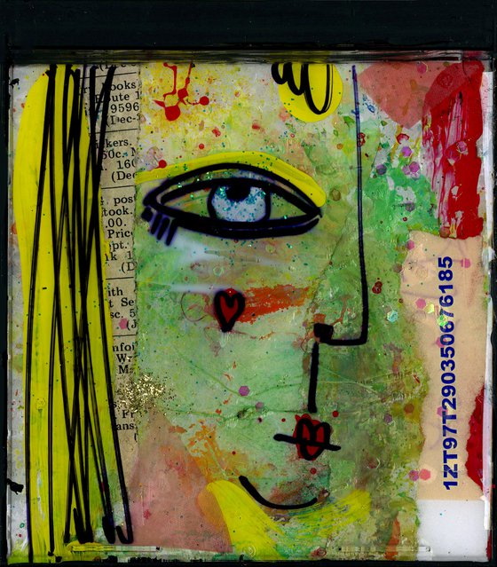 Mixed Media Funky Face 7 - Altered Cd Case Art by Kathy Morton Stanion