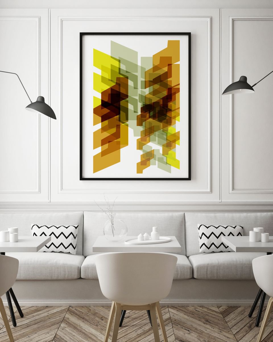 Geometric Abstract Print By Leigh Bagley, 28 X 39", Vas Orange, Original Artwork