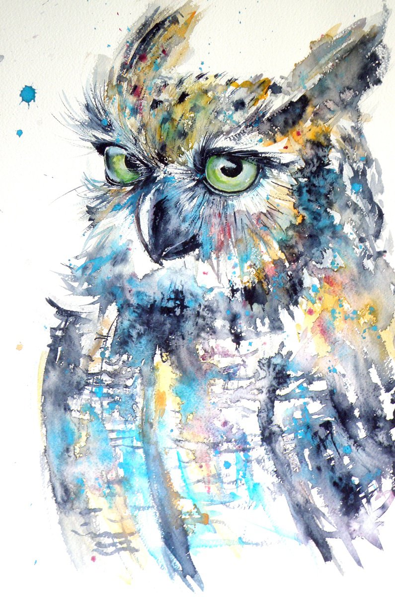 Impressionistic Watercolour , Cute Owl By Kovacs Anna Brigitta, 15 X 22, Artwork For Sale On Artfinder