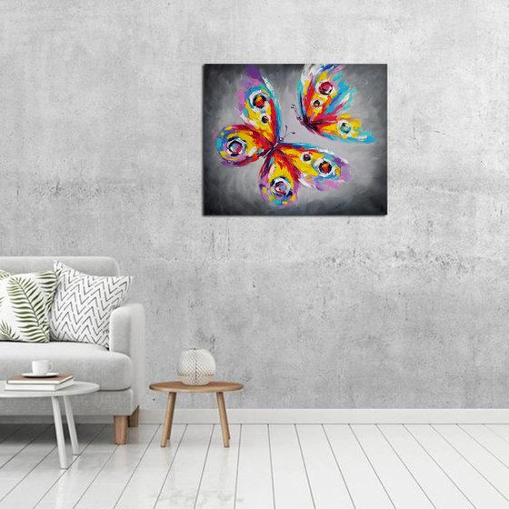 Flap of wings - butterfly, lovers, butterfly in flight, butterfly wings, insects, oil painting, butterfly oil, butterfly art, gift, art, love