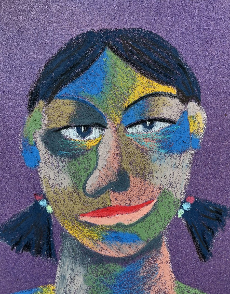 Naive Portrait Pastel Drawing By Mariia Anshakova, 9 X 11", Pupil Of Class 4V, Original Artwork