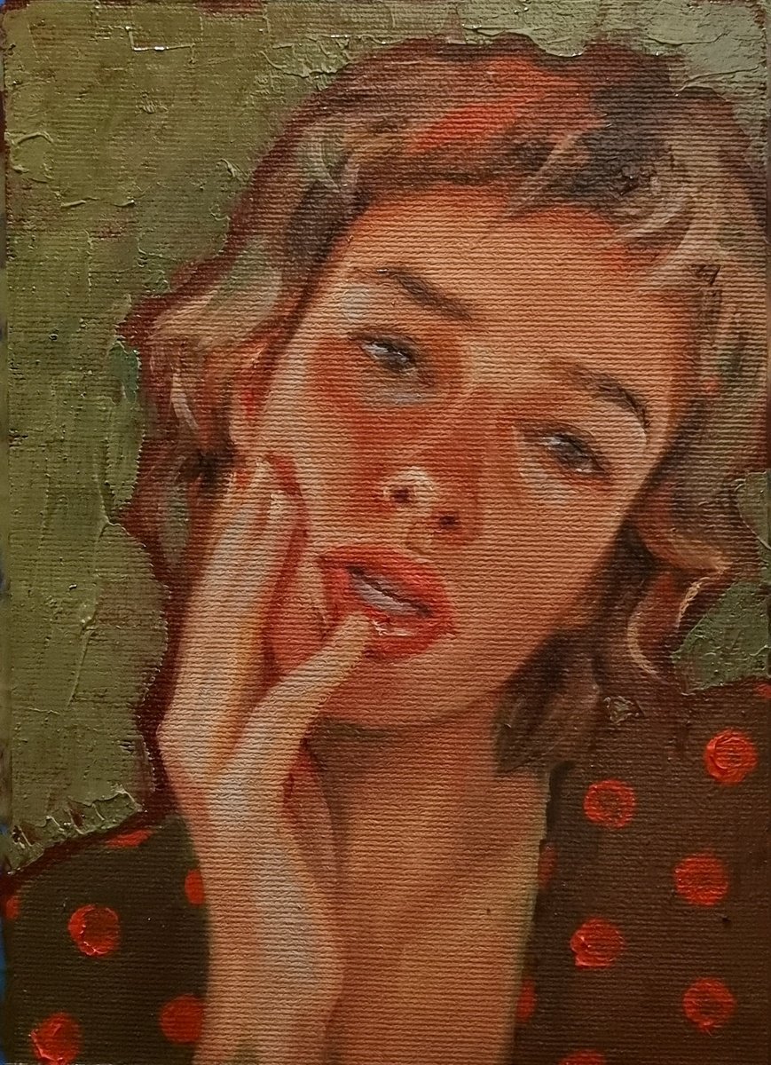 Expressive Portrait Oil Painting By Artmoods Tp, 6 X 9, Interlude 0225-03, Original Artwork
