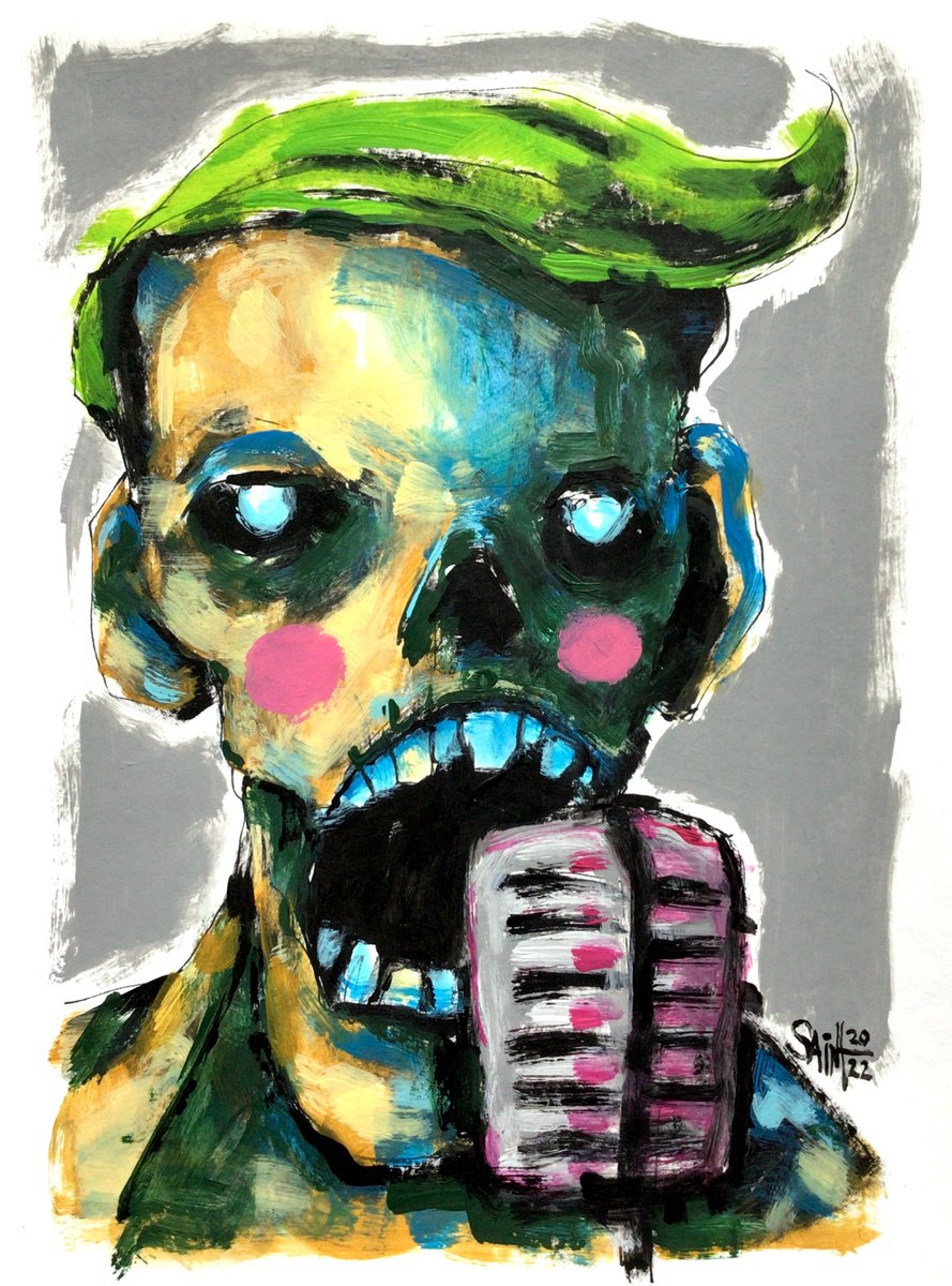#12 Abstract zombie portrait painting original art, Horror Naive Outsider Folk Art Brut St... by Ruslan Aksenov