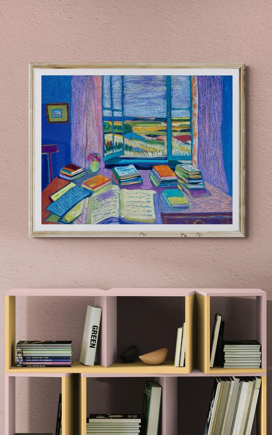 Interior with Books and an Open Window