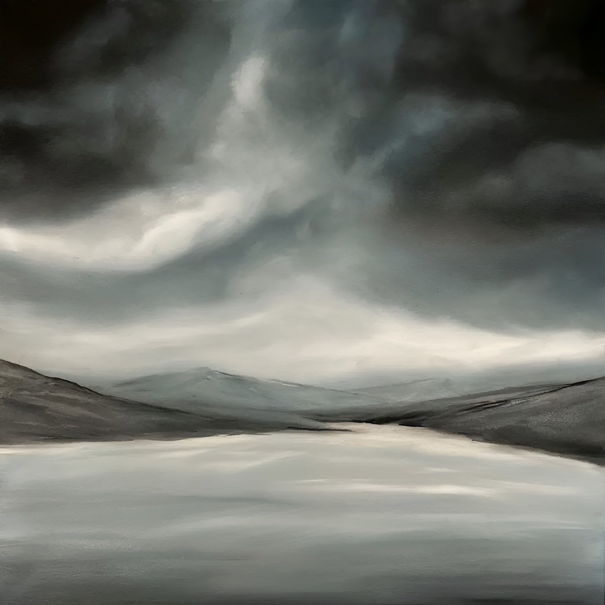 Abstract Landscape Oil Painting By Magda Malak, 24 X 24", Lough Tay, Original Artwork