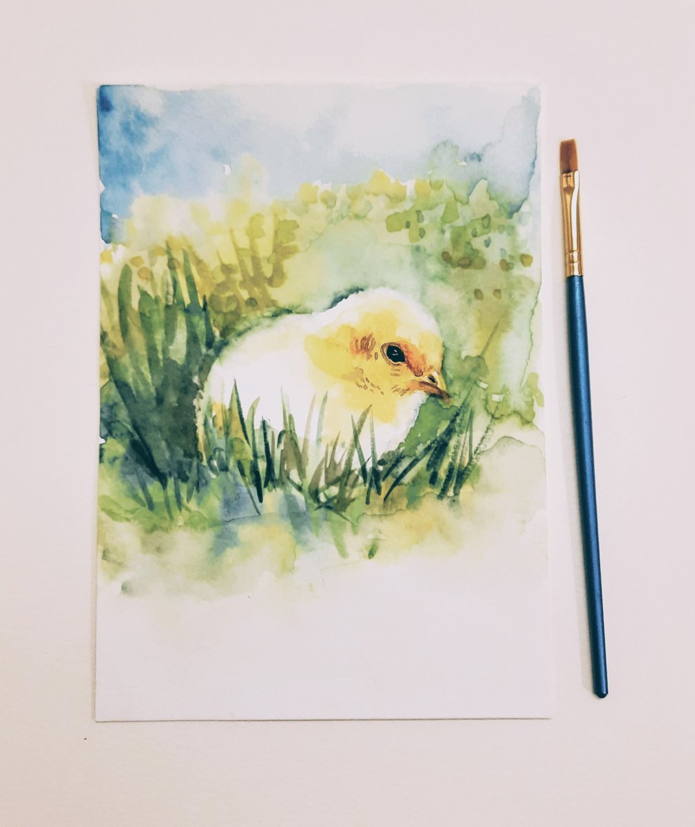 Baby chick original watercolour on paper 5.8x 8.3 by Asha Shenoy