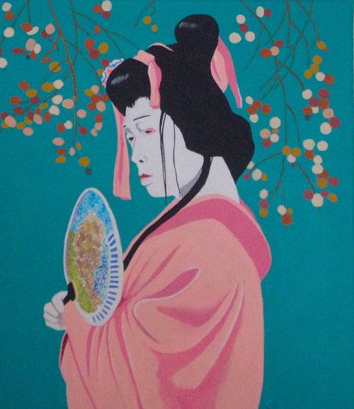 Geisha Girl with Fan by Andrew Sabori