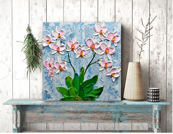 Winter Orchid - Impressionist Flower Painting, Palette Knife Art