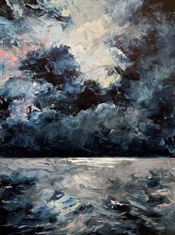 Night Seascape. Dark sky.