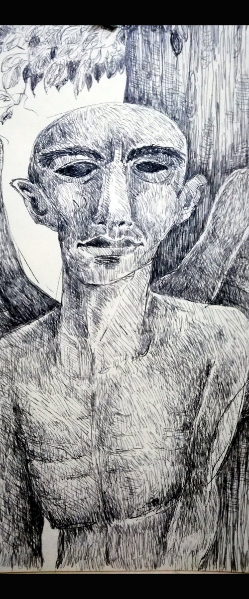 I was an angle, pen on paper, 15 x 21 cm by Jamaleddin Toomajnia