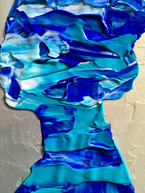 Queen #59 on pearl metallic background , Ultramarine and turquoise  Marble inspired by Queen Elizabeth II