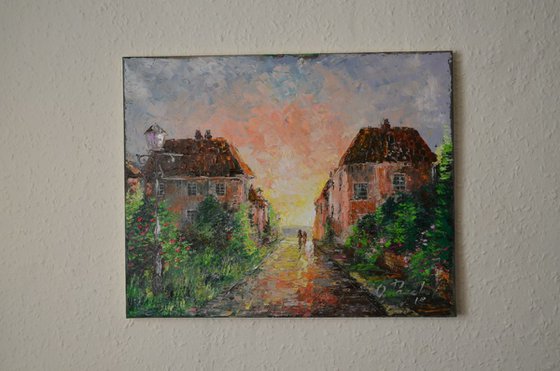 Original oil painting ,, Sunset in Somerset"