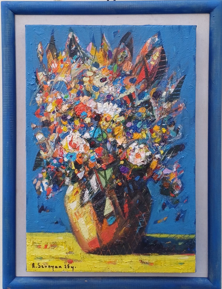 Abstract Botanical Oil Painting By Aram Sevoyan, 10 X 14, Burst Of Color, Original Artwork