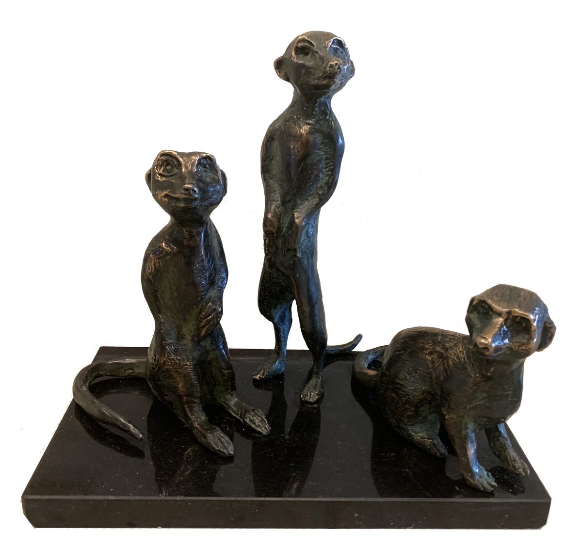 Expressive Animal Bronze Sculpture By Toth Kristof, 12 X 10", Meerkats, Original Artwork