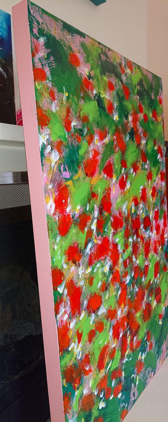 Summer Strawberry, Origainal abstract painting, Ready to hang