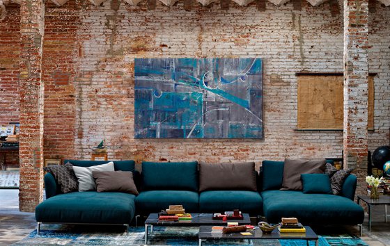 Large abstract painting 100x160 cm unstretched canvas "City I" i003 art original artwork by artist Airinlea