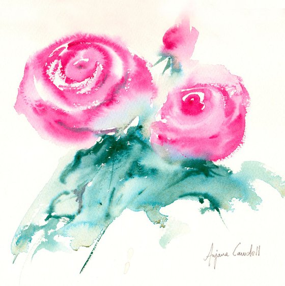 Original Rose Painting, Magenta Roses, Watercolour Painting of Rose, Rose Wall Art