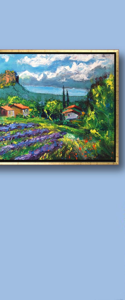 'LAVENDER FIELDS IN SAOU, DROME, FRANCE' - Acrylics Painting on Canvas by Ion Sheremet