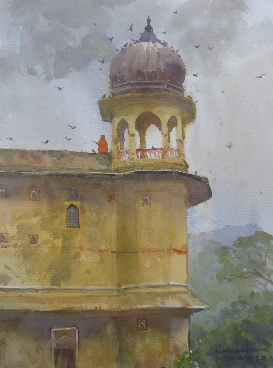 Impressionistic Landscape Watercolour By Bhargavkumar Kulkarni, 10 X 14, Rainy Day In Jaipur, Original Artwork