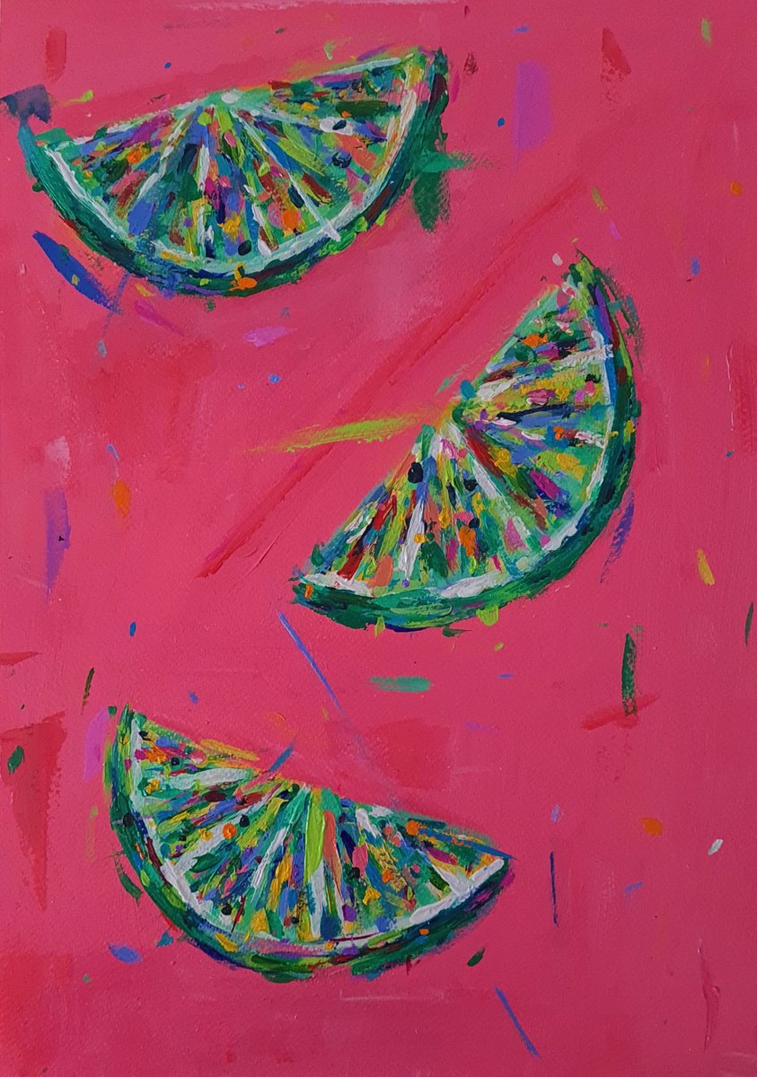 Impressionistic Still Life Acrylic Painting By Dawn Underwood, 12 X 17, Lime Segments, Original Artwork