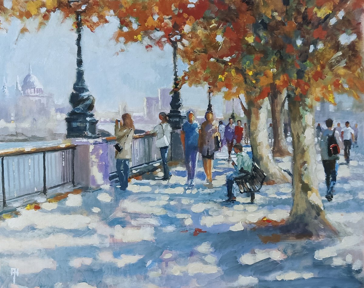 Impressionistic Cityscapes Acrylic Painting By Alan Harris, 20 X 16, Shadows Of London 3, Original Artwork