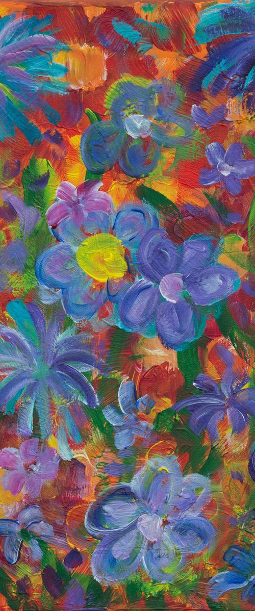Flower garden at sunrise - Acrylic floral painting by Peter Zelei