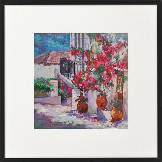 Courtyard in Greece - oil painting, landscape