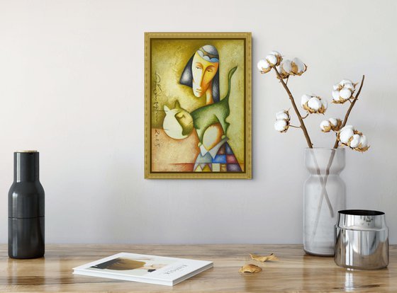 Golden Portrait with Cat