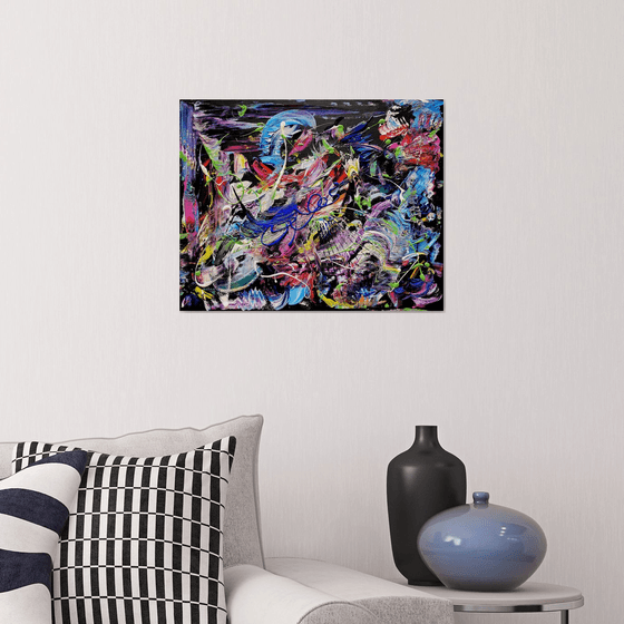Celestial Energy - acrylic original painting on canvas sheet, thick layers of paint, dark and mysterious