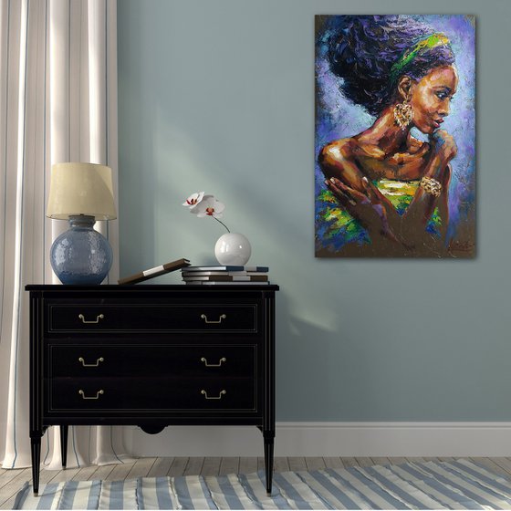 African woman, portrait, painting original