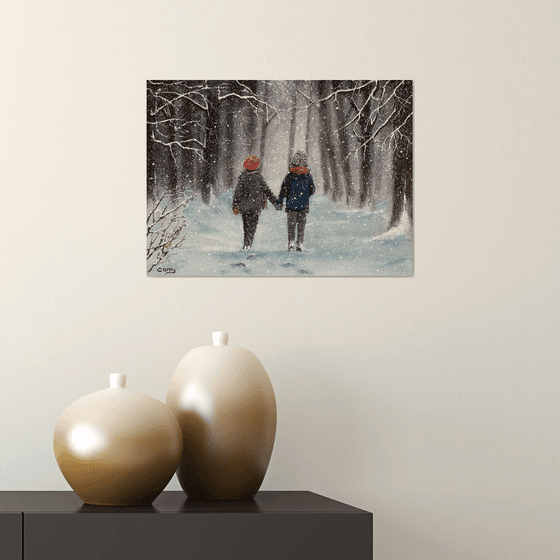 Winter scene, children in the snow