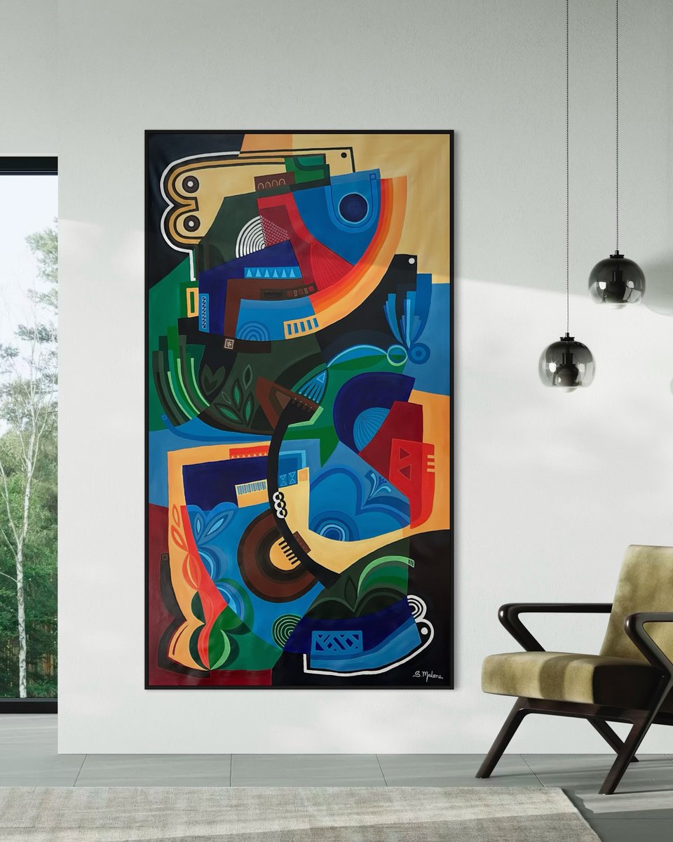 Abstract Acrylic Painting By Samantha Malone, 43 X 78", The Living Puzzle, Original Artwork