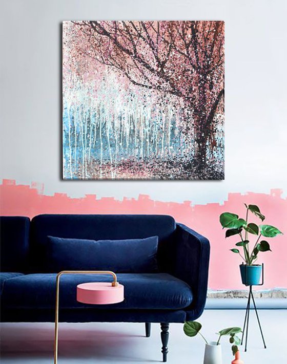 Abstract landscape Pink painting Acrylic painting Original Canvas • Abstract painting in purple, pink, blue Tree painting Landscape Nature painting READY TO HANG
