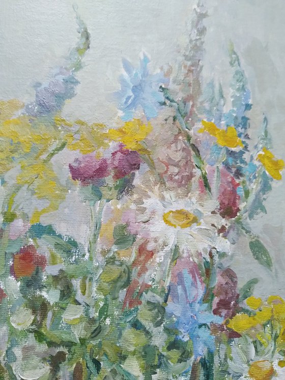 Bouquet of wild flowers. Original oil painting 2021