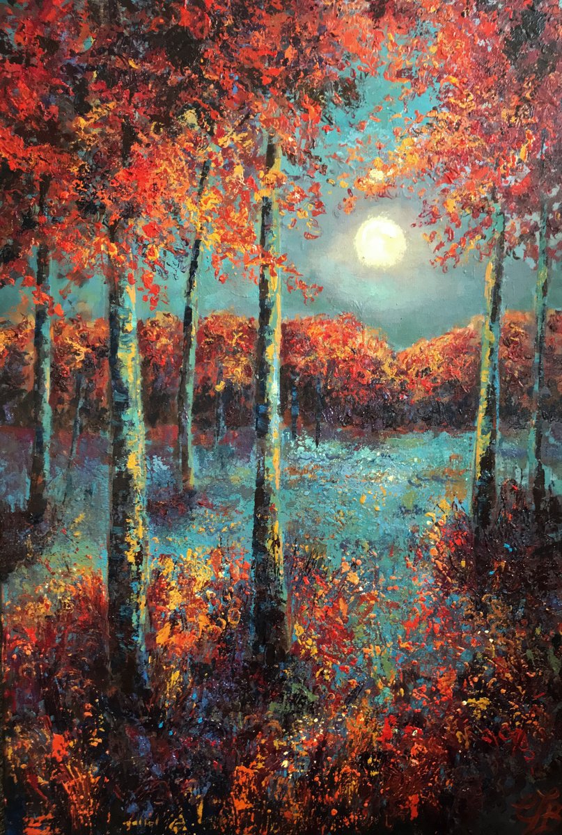 Impressionistic Landscape Acrylic Painting By Colette Baumback, 20 X 30, Red Fall, Original Artwork