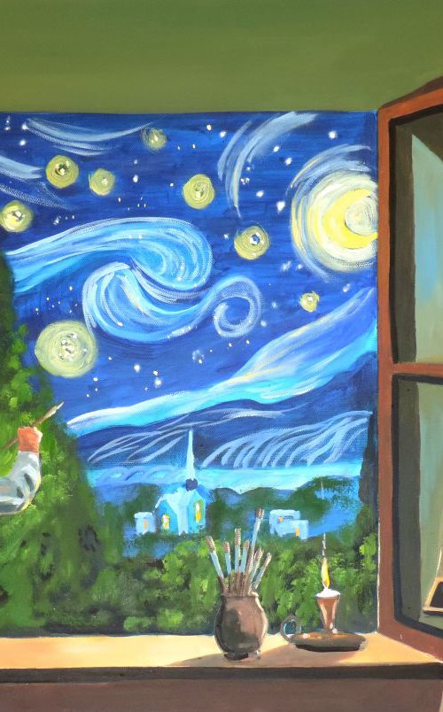 "Van Gogh & the Starry Night" oil on canvas painting by Gordon Bruce