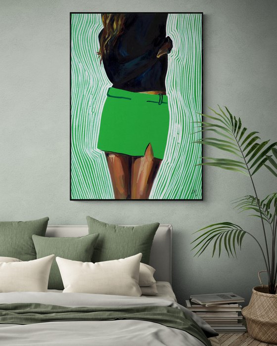 GIRL IN GREEN SKIRT - Large Abstract Pop art Giclée print on Canvas
