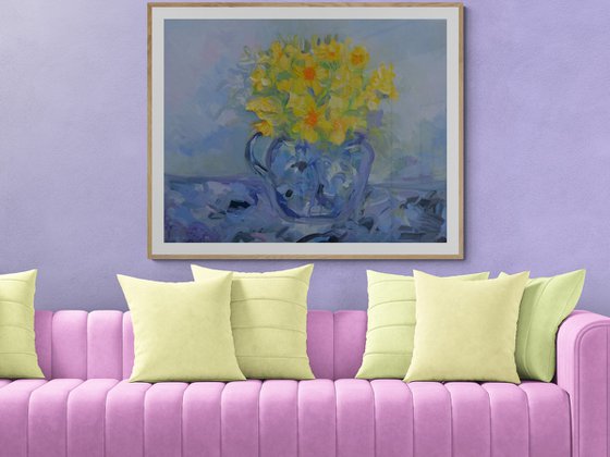 Daffodils in Blue Jug