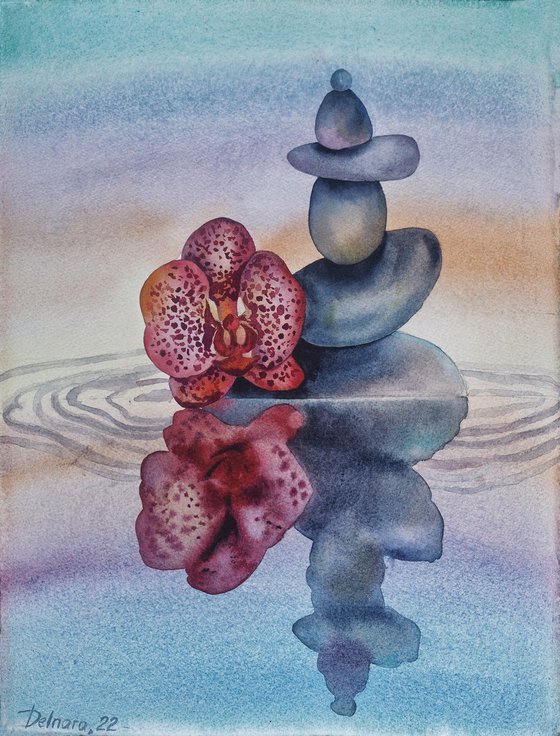Orchid meditation - original watercolor artwork from ukranian artist