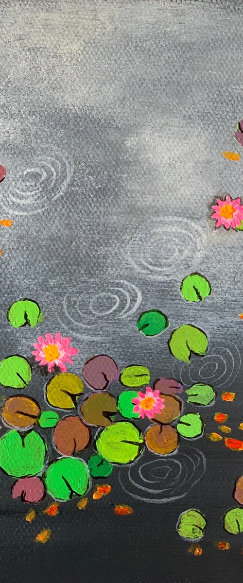 Grey water lilies II ! Small Painting!!  Ready to hang by Amita Dand
