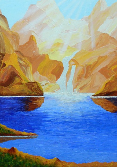 Speaking Water - river waterfalls landscape painting by Liza Wheeler