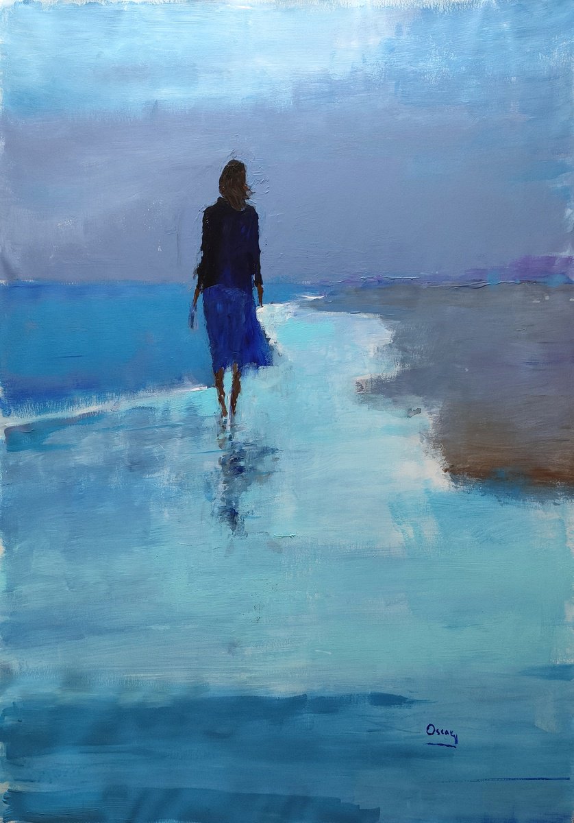 Impressionistic Portrait Acrylic Painting By Oscar Alvarez Pardo, 27 X 38", Wns-2, Original Artwork