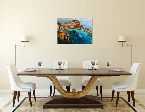 Vernazza Cinque Terre iItaly - Original impasto landscape painting textured Oil painting Italy wall art