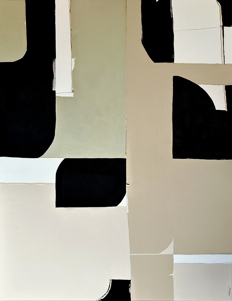 Geometric Abstract Acrylic Painting By Andrea Reichhart, 39 X 51, Laguna Walk Ii, Original Artwork