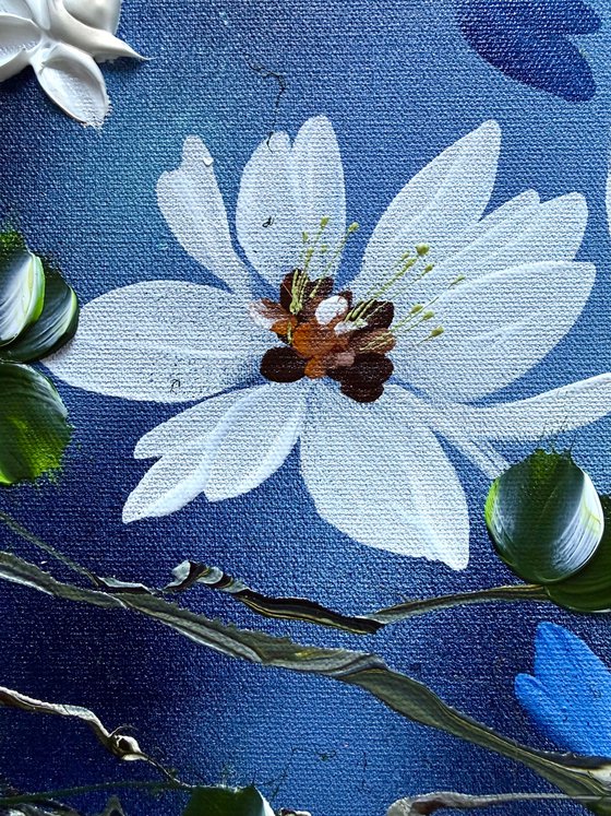 Pearl Roses in Blue Silence