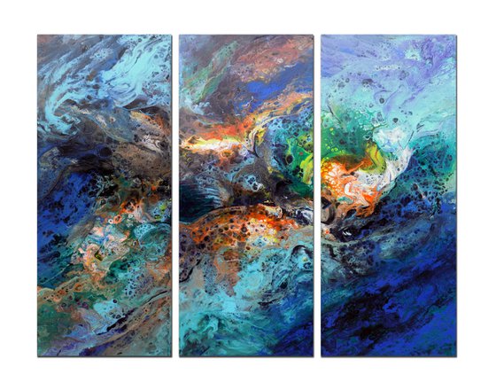 Extra large abstract triptych, three pieces painting set - In another dimension