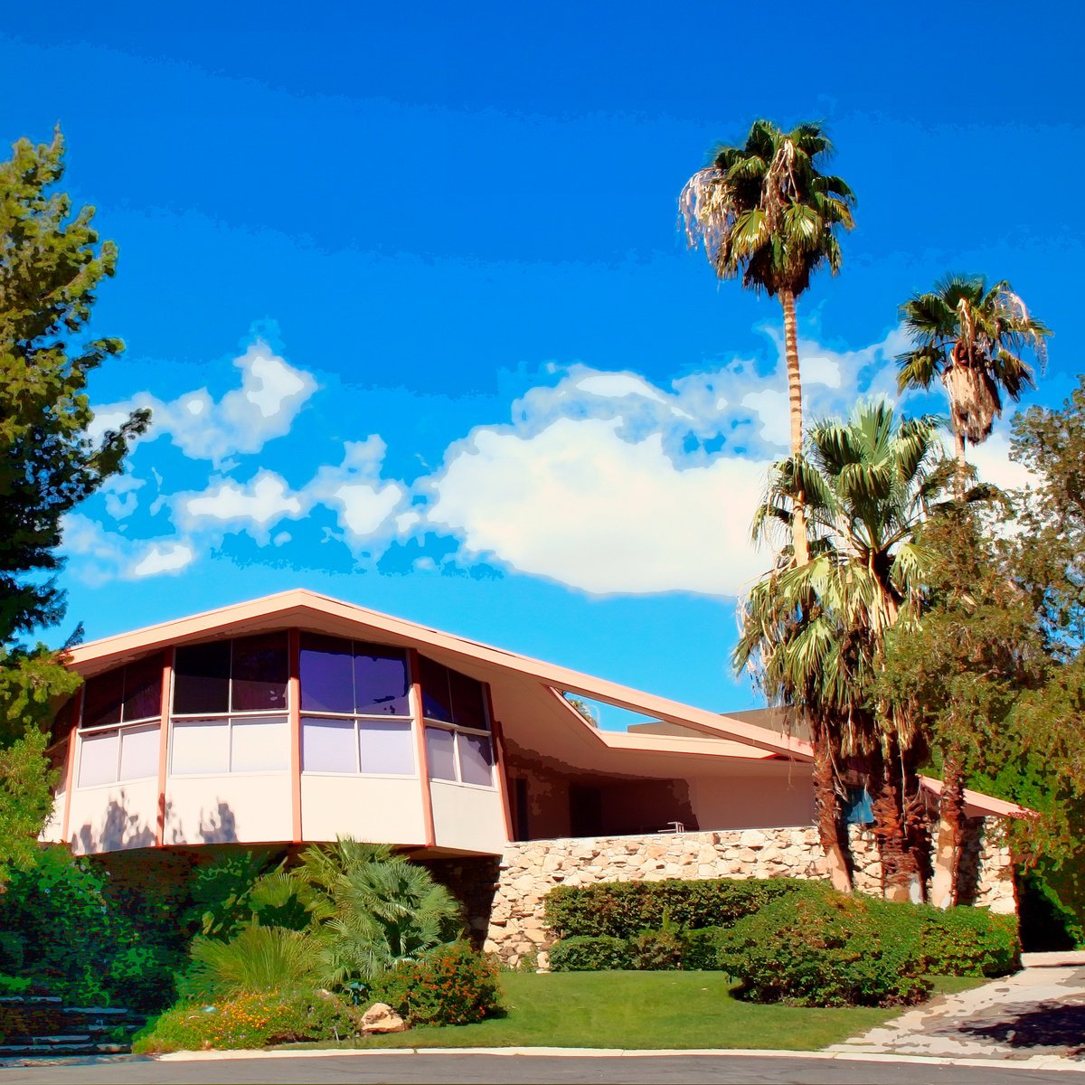 Impressionistic Cityscapes Photograph By William Dey, 22 X 22", Honeymoon Home Palm Springs Ca, Original Artwork