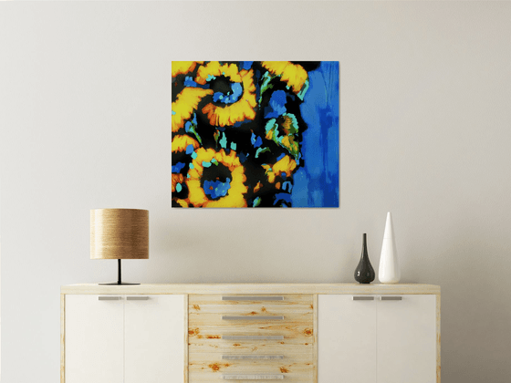 Sunflowers on blue background