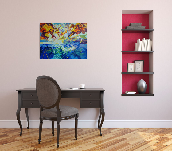 Seascape (60x80cm, cubism, oil painting, ready to hang)